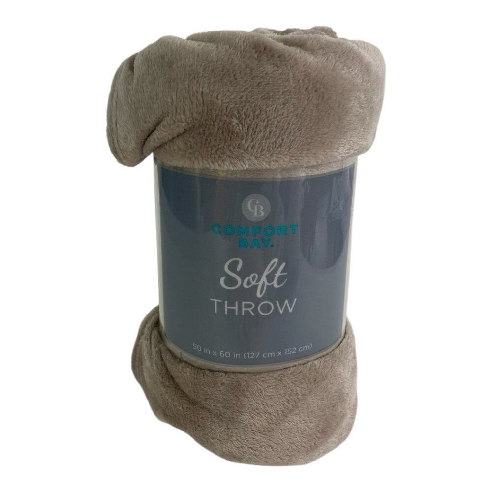 Comfort Bay Soft Throw 50 x 60 inches Super Soft Light Tan Brown Plush NEW Gift
